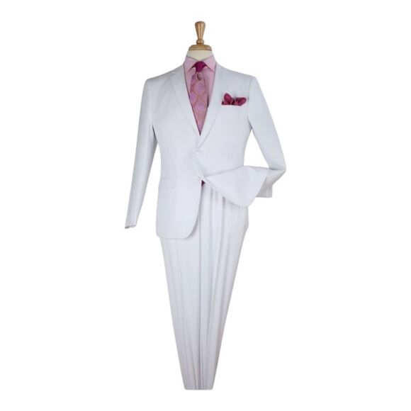 APOLLO KING MEN'S 2 PIECE MODERN FIT SOLID WHITE EXECUTIVE SUIT. 5604 - Picture 2 of 2